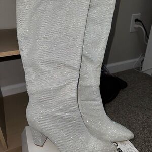 Sparkling Silver Knee-High Boots